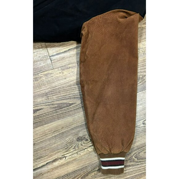 Vintage Disney Store Mickey Mouse Varsity Jacket Size M Black & Brown Suede Slee - Picture 8 of 9